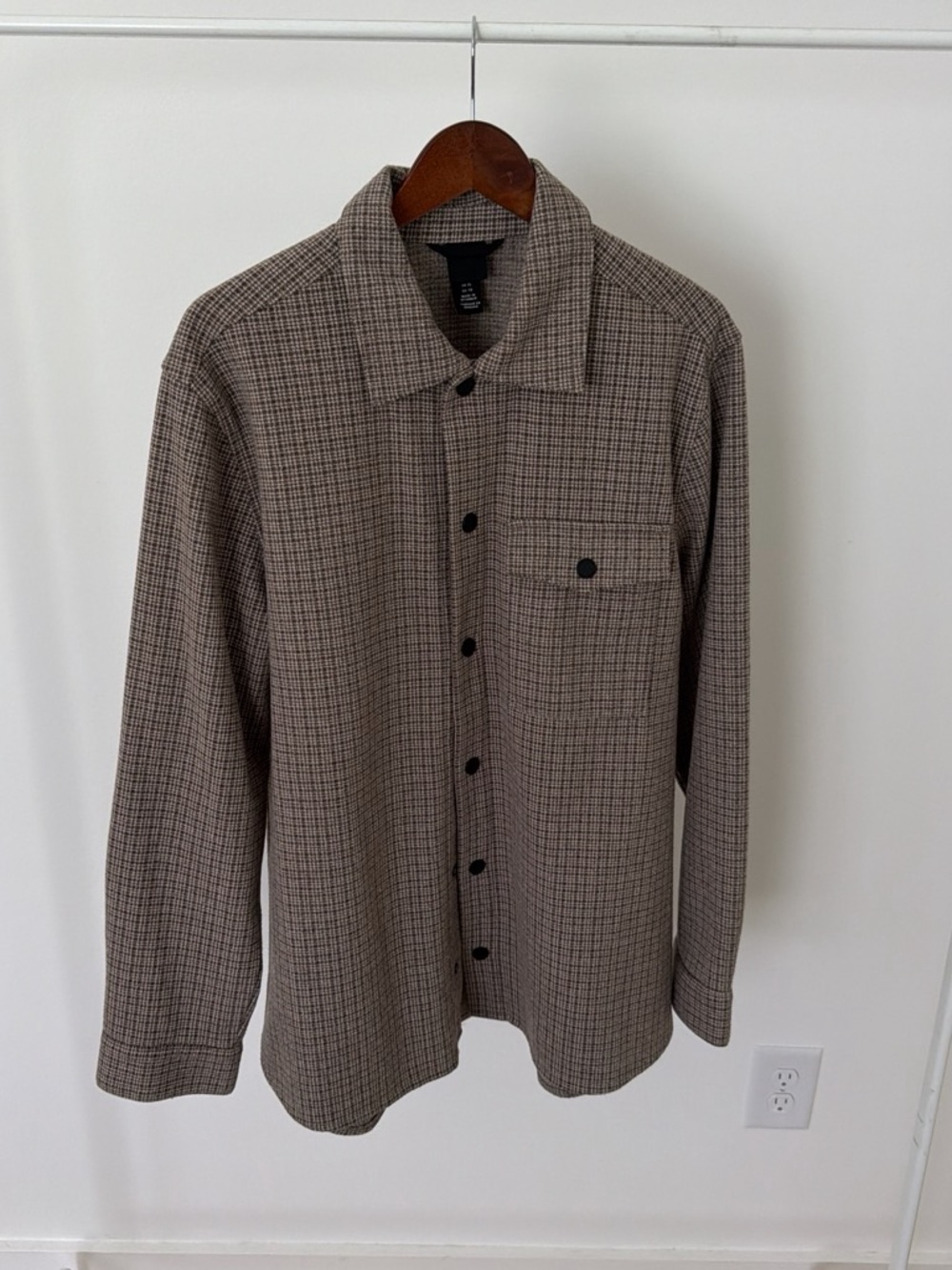 H&M Men's Brown Check Lightweight Shirt Jacket